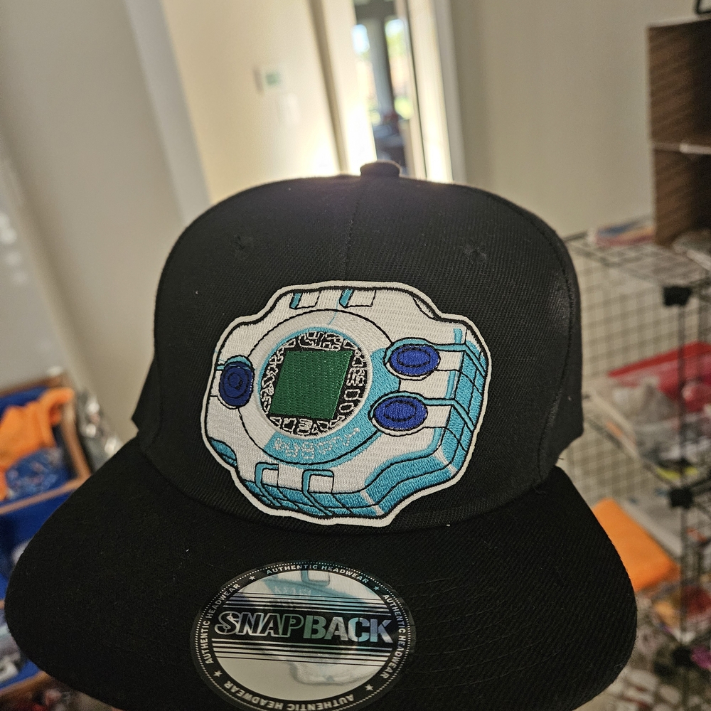 Black Snapback Hat with Blue and White Design